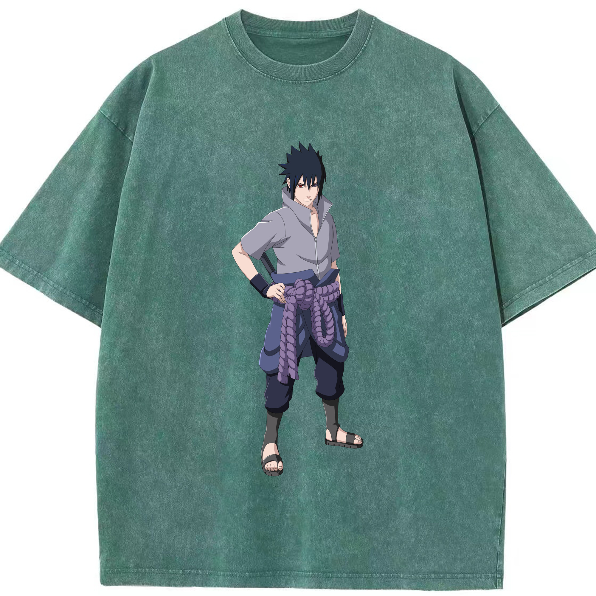 （画像用） NARUTO -ナルト- うちは サスケ Uchiha Sasuke 綿100% ヴィンテージ風 半袖Tシャツ（フロントプリント）